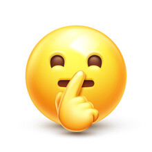 Shushing Emoji. Hush And Quiet Emoticon, Yellow Face With Index Finger Over Pursed Lips 3D Stylized Vector Icon
