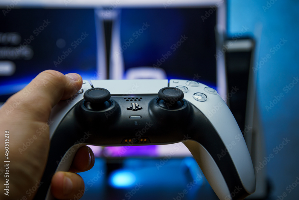 Sony PlayStation 5. New generation gaming computer. PS5 controller ...