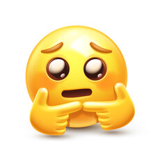 Shy Emoji. Nervous Emoticon Twiddling Fingers Together. Bashful Yellow Face With Glossy Eyes, Flushed Cheeks And "two Fingers Touching" Gesture 3D Stylized Vector Icon