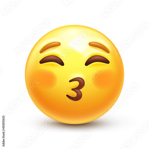 Kissing emoji with closed eyes. Kiss emoticon with happy blushing face