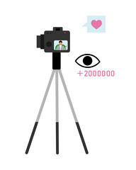 Camera for live streaming semi flat color vector object. Full sized item on white. Popular video blogger stream isolated modern cartoon style illustration for graphic design and animation