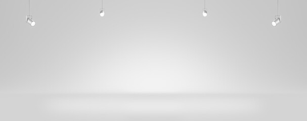Aufkleber - White studio room background or blank wall backdrop and interior empty design gradient template wallpaper with modern photography light product indoor abstract scene spotlight. 3D rendering.