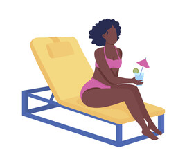 Wall Mural - Girl enjoying tropical drink on beach semi flat color vector character. Full body person on white. Hanging out with cocktail isolated modern cartoon style illustration for graphic design and animation