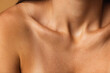 Close up female neck, collarbones isolated on pink studio background. Beautiful caucasian woman with well-kept skin.