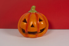 Closeup Of A Halloween Pumpkin Candleholder