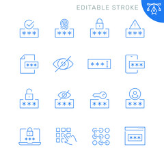 Password related icons. Editable stroke. Thin vector icon set