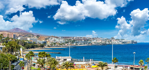 Wall Mural - Landscape with Maspalomas village and Playa del Ingles in Gran Canaria, Spain