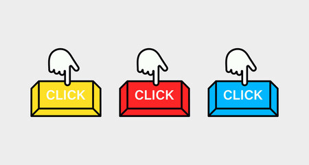 Click here button with hand clicking icon - mouse cursor icon press in buttons