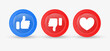  like love dislike icons buttons or Thumbs up, thumb down button with heart icon for social media notification icons in modern style with lights