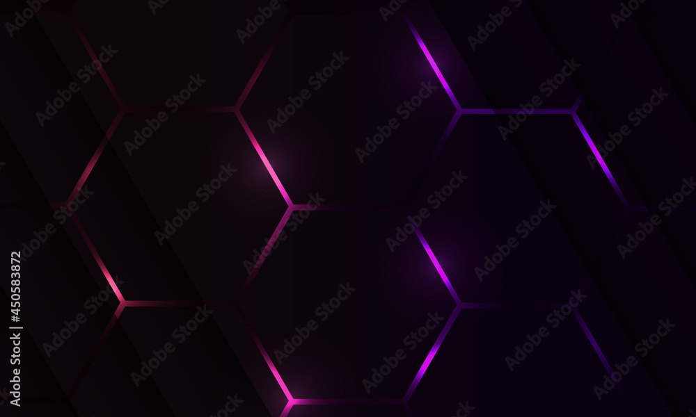 Dark hexagon gaming abstract vector background with violet and pink ...