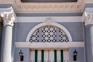 The architecture of the Santiago de Cuba Cathedral, Cuba. The colonial building is a major tourist attraction