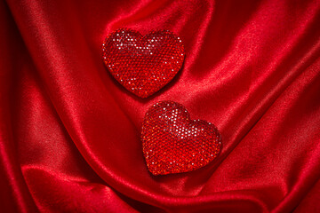 Wall Mural - Valentines Day Background, Valentine Heart Red Silk Fabric, Wedding Love - Image