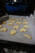 Baked delicate sugar cookies, round and heart shaped 