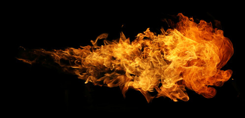 Wall Mural - Fire and burning flame torch isolated on black background for graphic design usage