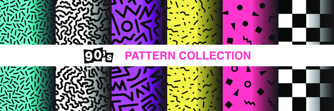 collection of seamless patterns from 90's | set of abstract graphics in retro vintage style for back