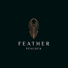 Peacock Feather Elegant Gold Logo Icon Design Template Flat Vector Illustration