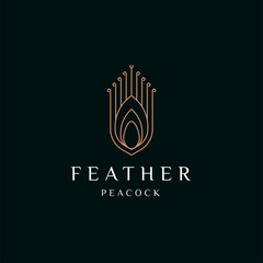 Wall Mural - Peacock feather elegant gold logo icon design template flat vector illustration