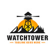 watchtower illustration logo on the mountain