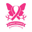 breast cancer awareness month design. pink ribbon with butterfly.
