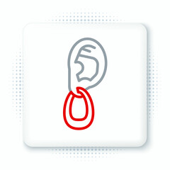 Poster - Line Ear with earring icon isolated on white background. Piercing. Auricle. Organ of hearing. Colorful outline concept. Vector