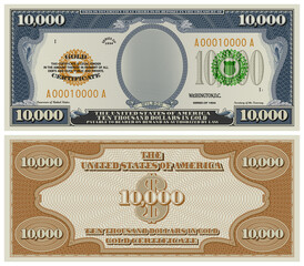 Wall Mural - Fictional obverse and reverse of a gold certificate with a face value of 10,000 dollars. US paper money