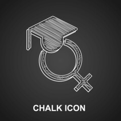 Sticker - Chalk Teacher icon isolated on black background. Vector