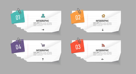 Poster - Business Infographic with note paper design vector.	