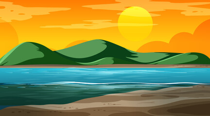 Poster - Blank nature landscape at sunset time scene with mountain background