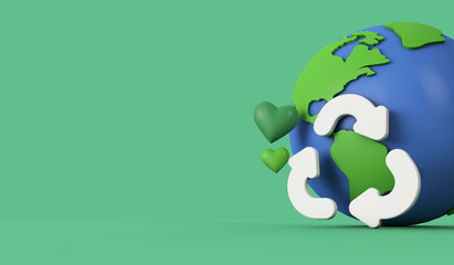 Wall Mural - Global recycling. Earth model with a recycle symbol. 3d rendering