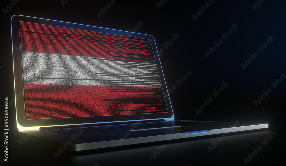Austria Computer Flag of Austria made with computer code on the laptop screen. Hacking ...