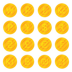 Poster - Set of golden coins most used currency symbols icon