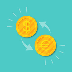 Poster - Currency exchange dollar to euro. Golden coins money
