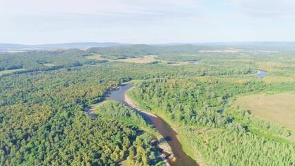 Wall Mural - Aerial video of mountains, mountain river and summer forest