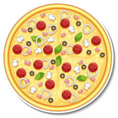 Wall Mural - Top view of Italian pizza sticker on white background