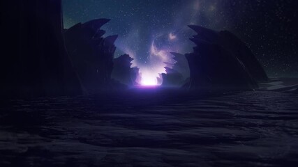 Wall Mural - nebula valley loop. travel passing neon light with star glow go to deep galaxy seamless loop.