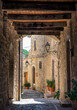 Vallo di Nera, Umbria, Italy, August 3 2021, perspective on an alleway in the ancient center of the village 