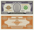 Fictional obverse and reverse of a gold certificate with a face value of 5000 dollars. US paper money