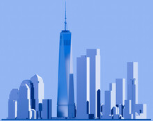 Lower Manhattan Buildings. The Tallest Skyscraper In The Usa. Tower And Trade Center Complex. The Skyline Of New York City. Usa.  3d Rendering