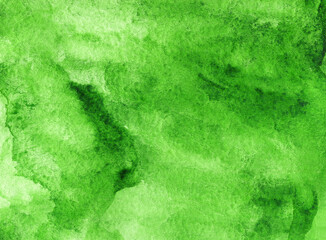 Green abstract watercolor background on textured paper. Hand made watercolor backdrop