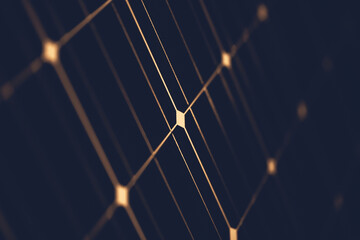 gold contact grid of high sensitivity solar cell in darkness in selective focus