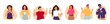 © OlyaOk - Set of happy people showing various positive emotions and gestures. Characters with Ok sign, clenched fist, thumbs up, victory fingers and hand heart. Colored flat vector isolated illustration.