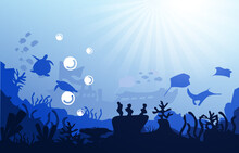 Sunken Ship Wildlife Sea Animals Ocean Underwater Aquatic Illustration