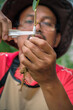 © azami - Gardener make grafting durian tree. Gardener use white tape  for plant propagation