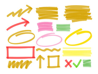 Collection of highlighter elements. Vector Marker lines