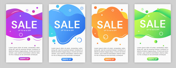 Wall Mural - set of cute colorful dynamic modern fluid illustrations for sale banners. concept of sale banner tem