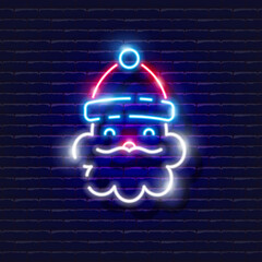 Wall Mural - Santa Claus neon sign. Glowing Santa icon. New Year and Christmas concept. Vector illustration for design.