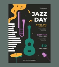 Jazz Day Poster Template Vector With Flat Design