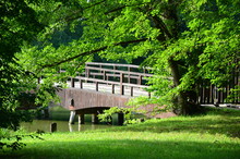Wooden bridge in Lednice park, Lednice–Valtice Cultural Landscape