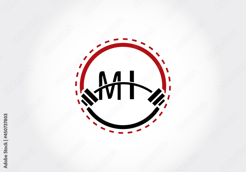 Initial MI Letter alphabet with a barbell. Lifting vector logo design ...