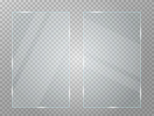 set of two glass plates in rectangular frame isolated on transparent background. vector illustration